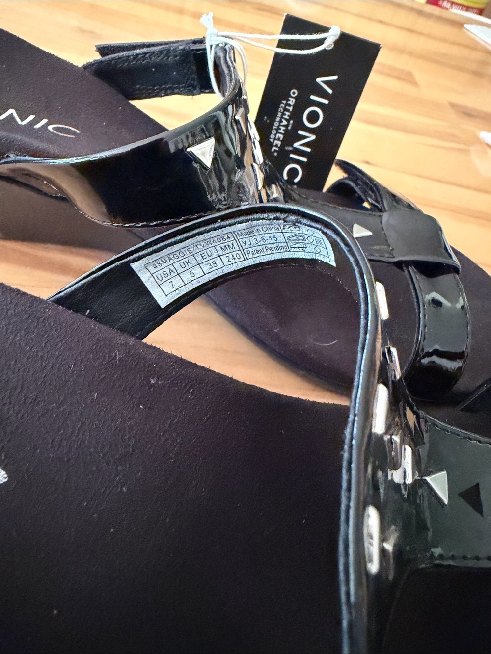 Vionic Black Patent Pyramid-Stud T-Strap Slide Sandal - Picture 4 of 5